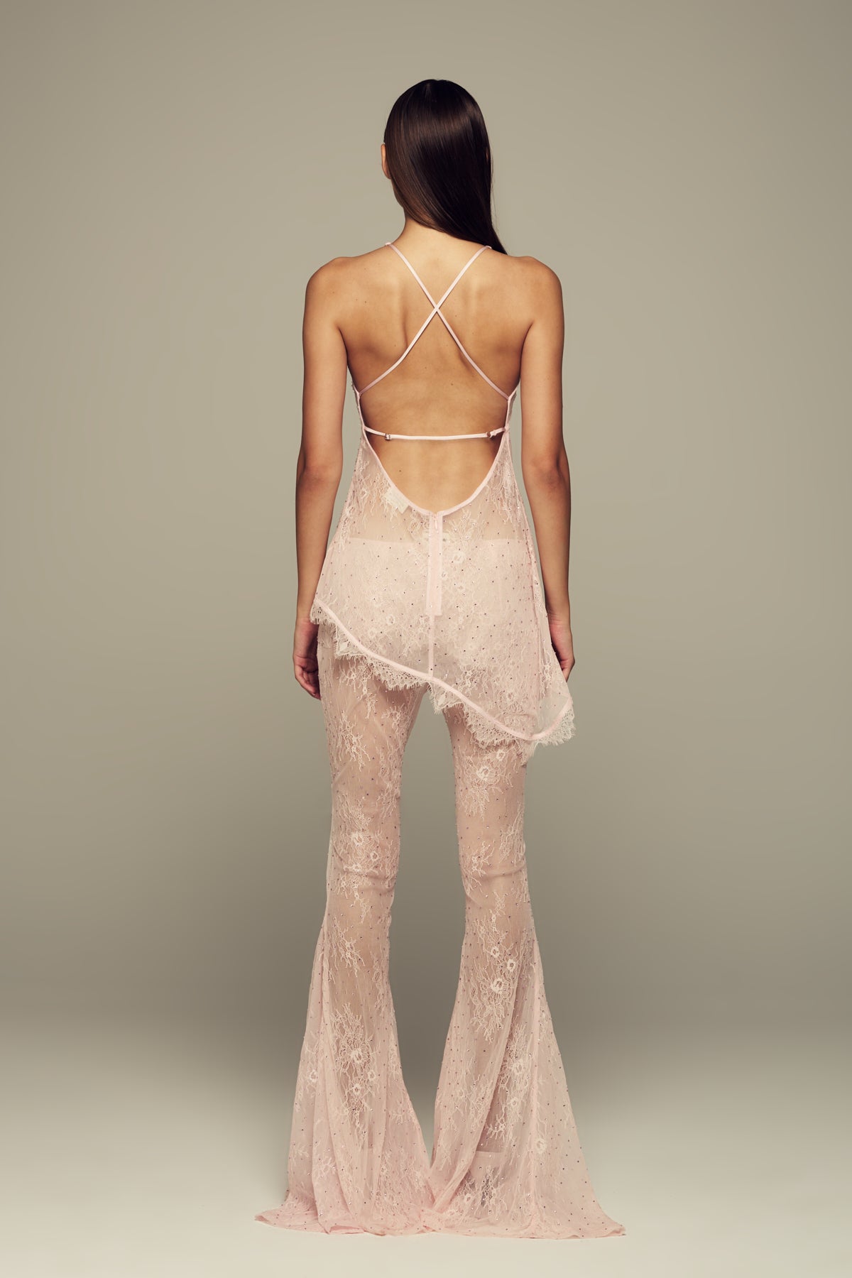 Crystal-pressed custom-lace top in pink for special occasions