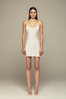 Fitted mini dress in ivory with hand-stitched crystals for special occasions and wedding parties