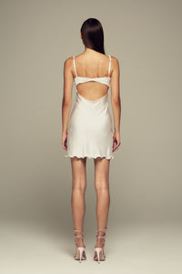 Fitted mini dress in ivory with hand-stitched crystals for special occasions and wedding parties