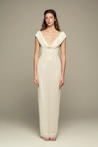 Elegant maxi white embroidered  sequins dress for special occasions