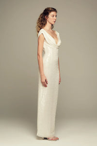Elegant maxi white embroidered  sequins dress for special occasions