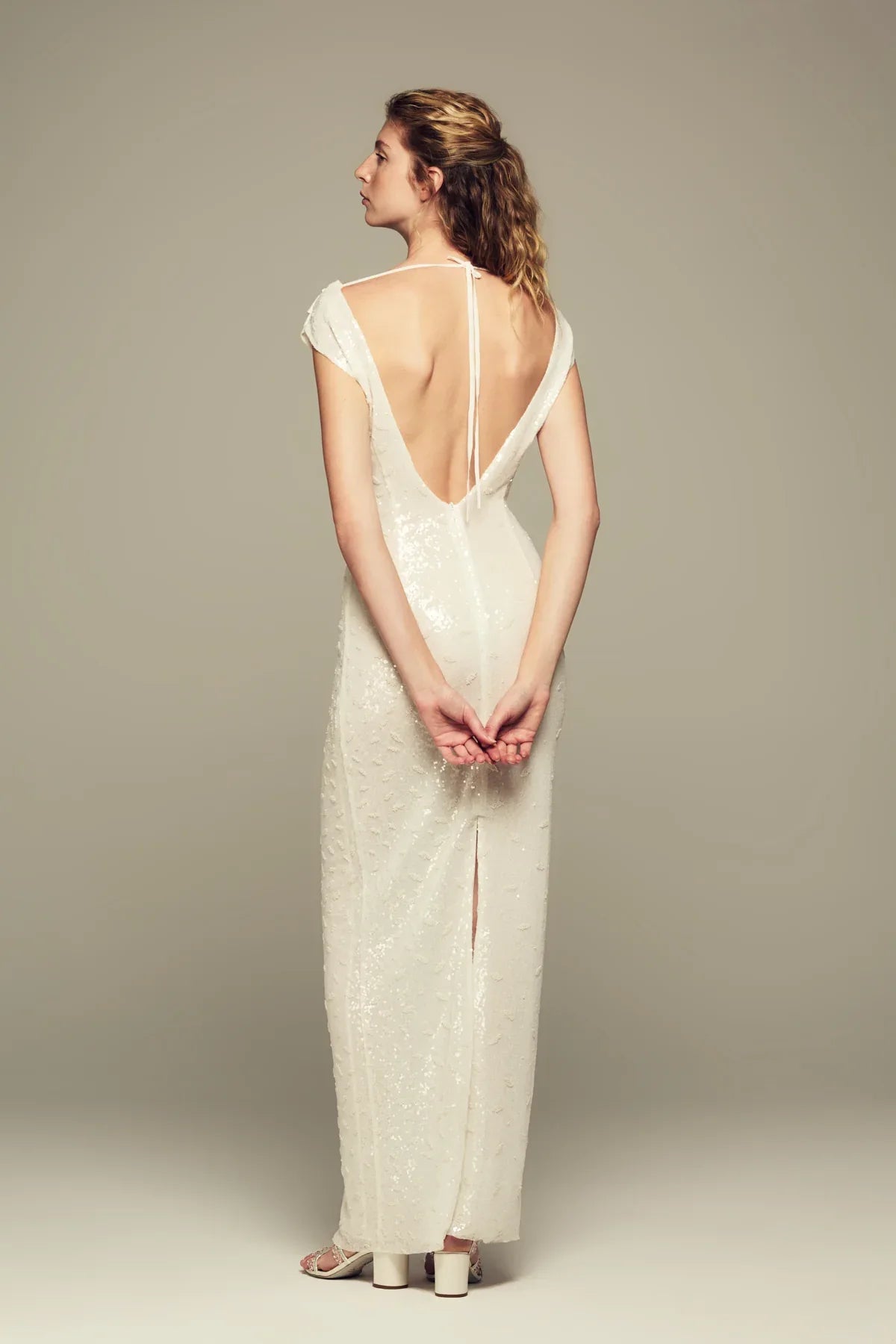 Elegant maxi white embroidered  sequins dress for special occasions