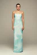 Digital print sequins blue maxi gown for summer/special occasions. 