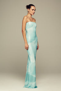 Digital print sequins blue maxi gown for summer/special occasions. 