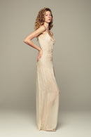 Maxi silk hand-embroidered gown for special summer occasions