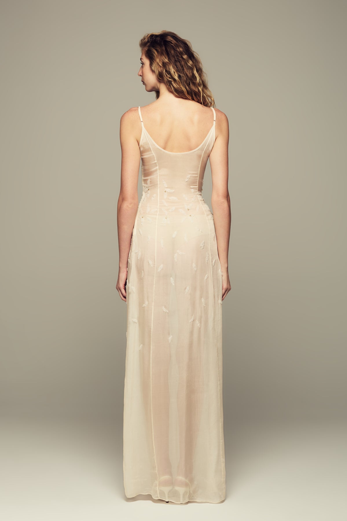 Maxi silk hand-embroidered gown for special summer occasions
