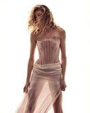 Boned french corset silk gown with custom lace designed for summer evenings and special occasions