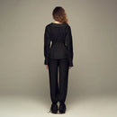 maxi length mid-rise lace-trimmed modal pants in black 