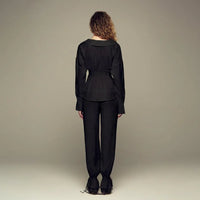 maxi length mid-rise lace-trimmed modal pants in black 