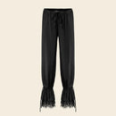 maxi length mid-rise lace-trimmed modal pants in black 