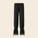 maxi length mid-rise lace-trimmed modal pants in black 