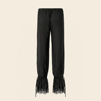 maxi length mid-rise lace-trimmed modal pants in black 